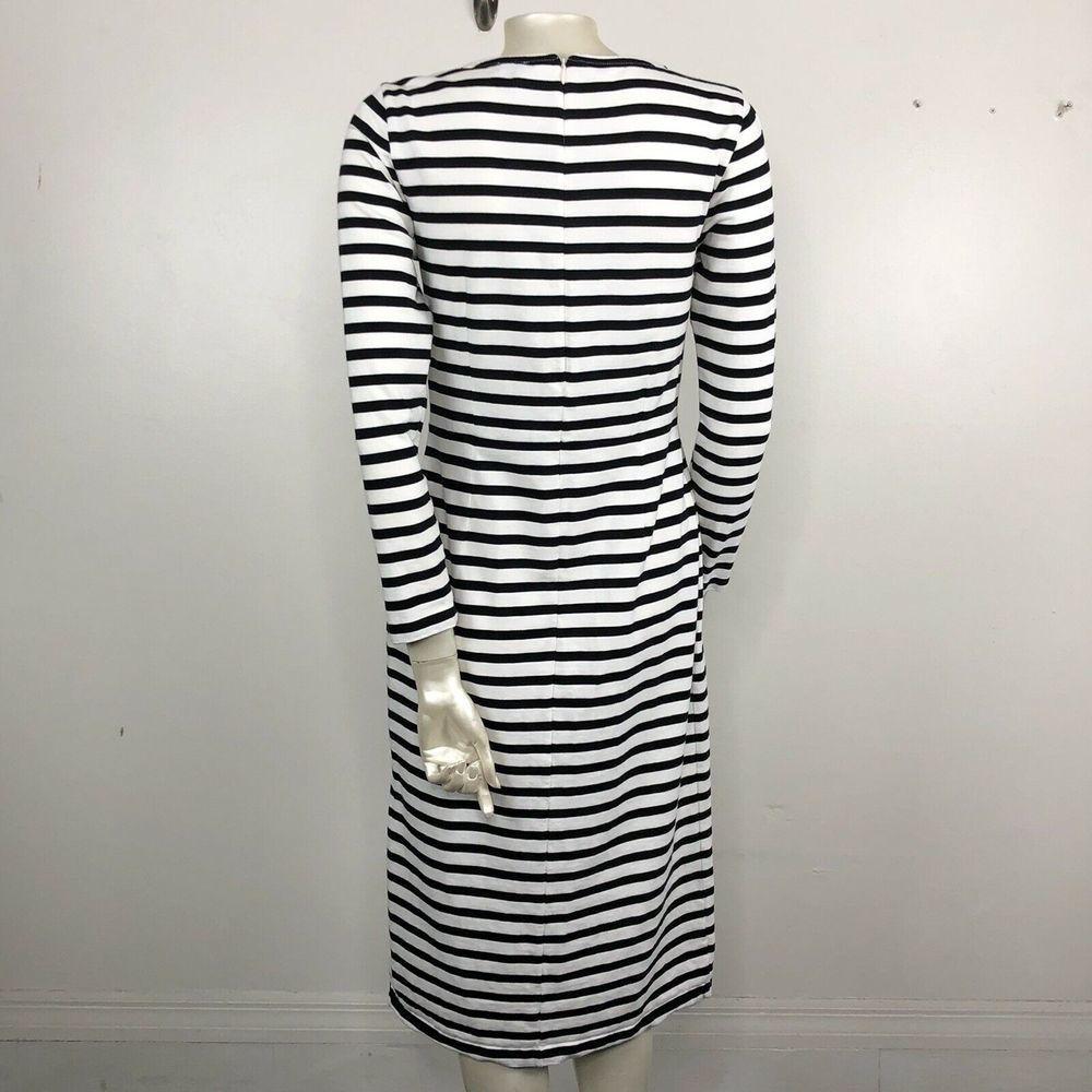 J.Crew Striped Midi Dress Long Sleeve Black Ivory - Picture 5 of 8